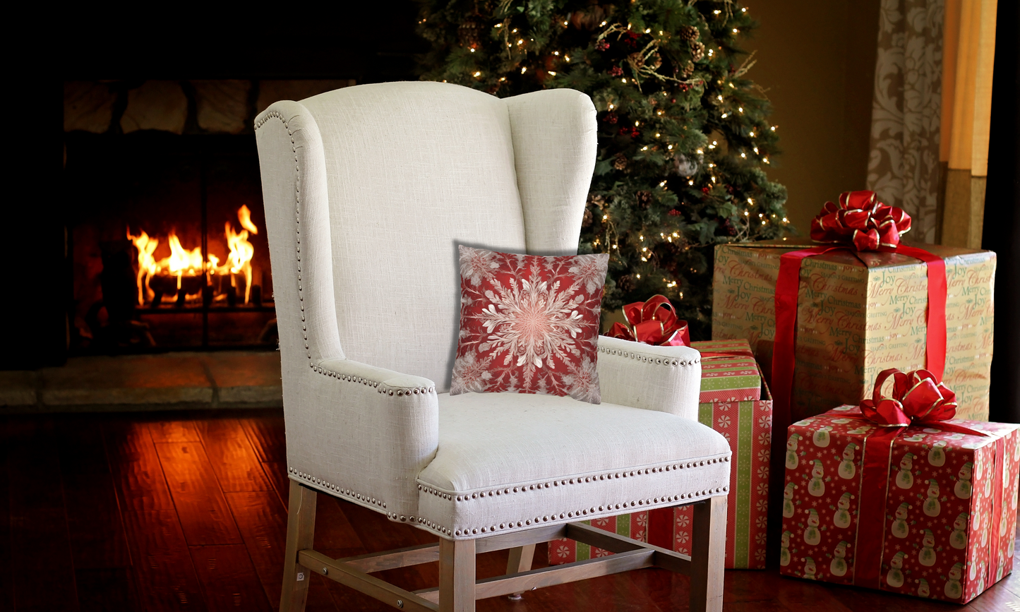 Stunning Red & White Snowflake Motif  - Luxurious Faux Suede Pillow Cover