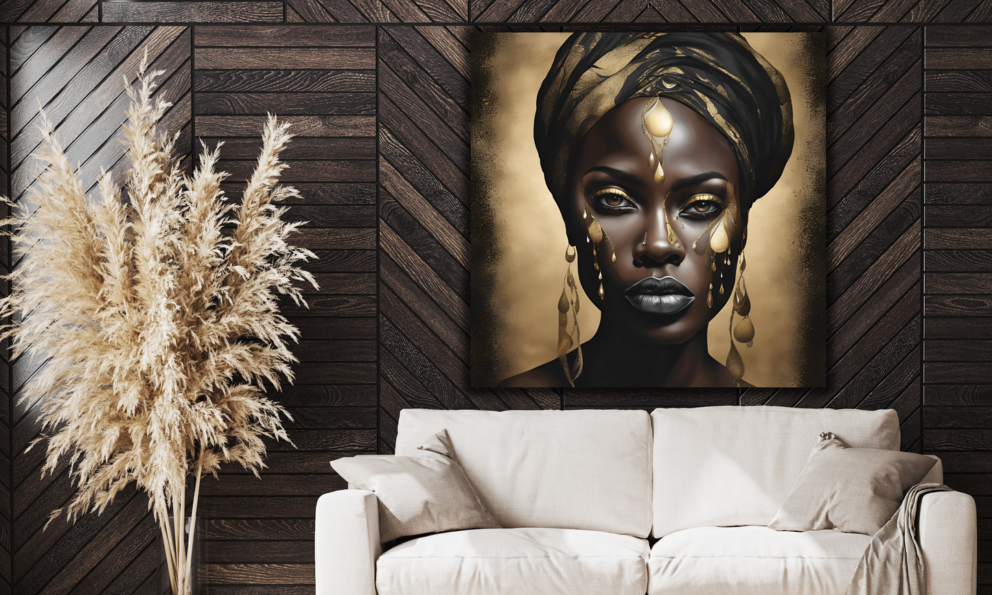 African Woman Adorned with Gold Elements - Canvas Wall Art