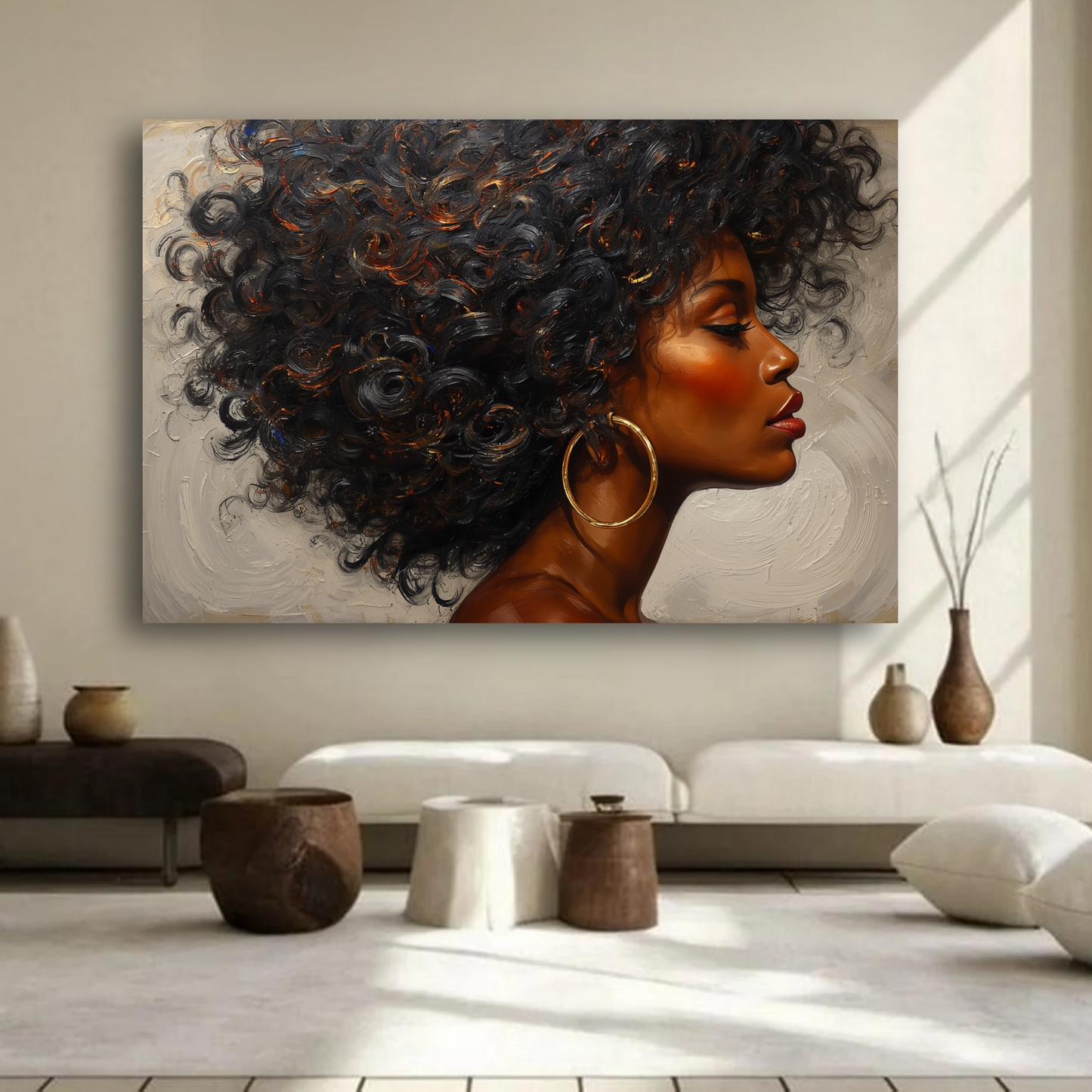 Black Woman Wall Art - Abstract Afrocentric Canvas Print | Black & Gold African American Art