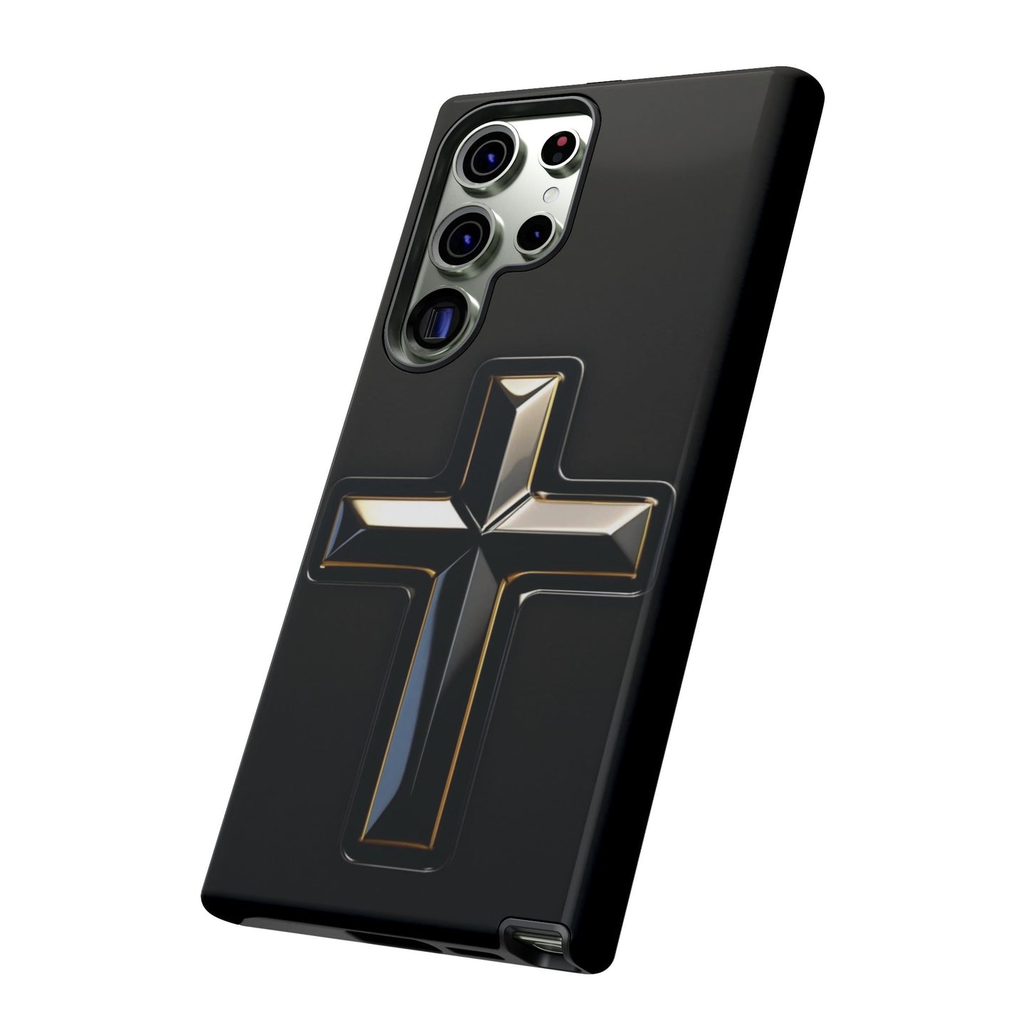 Black and Gold Cross Tough Phone Case – Compatible with iPhone & Samsung