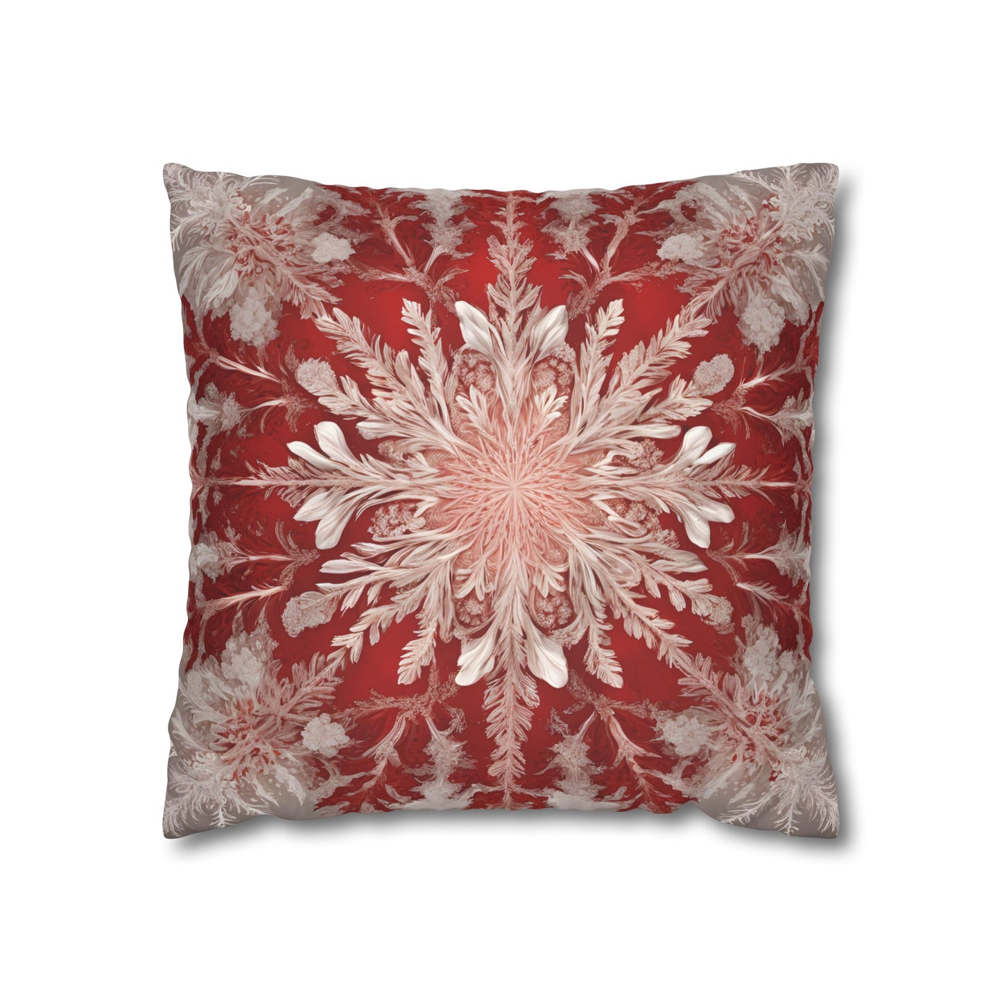 Stunning Red & White Snowflake Motif  - Luxurious Faux Suede Pillow Cover