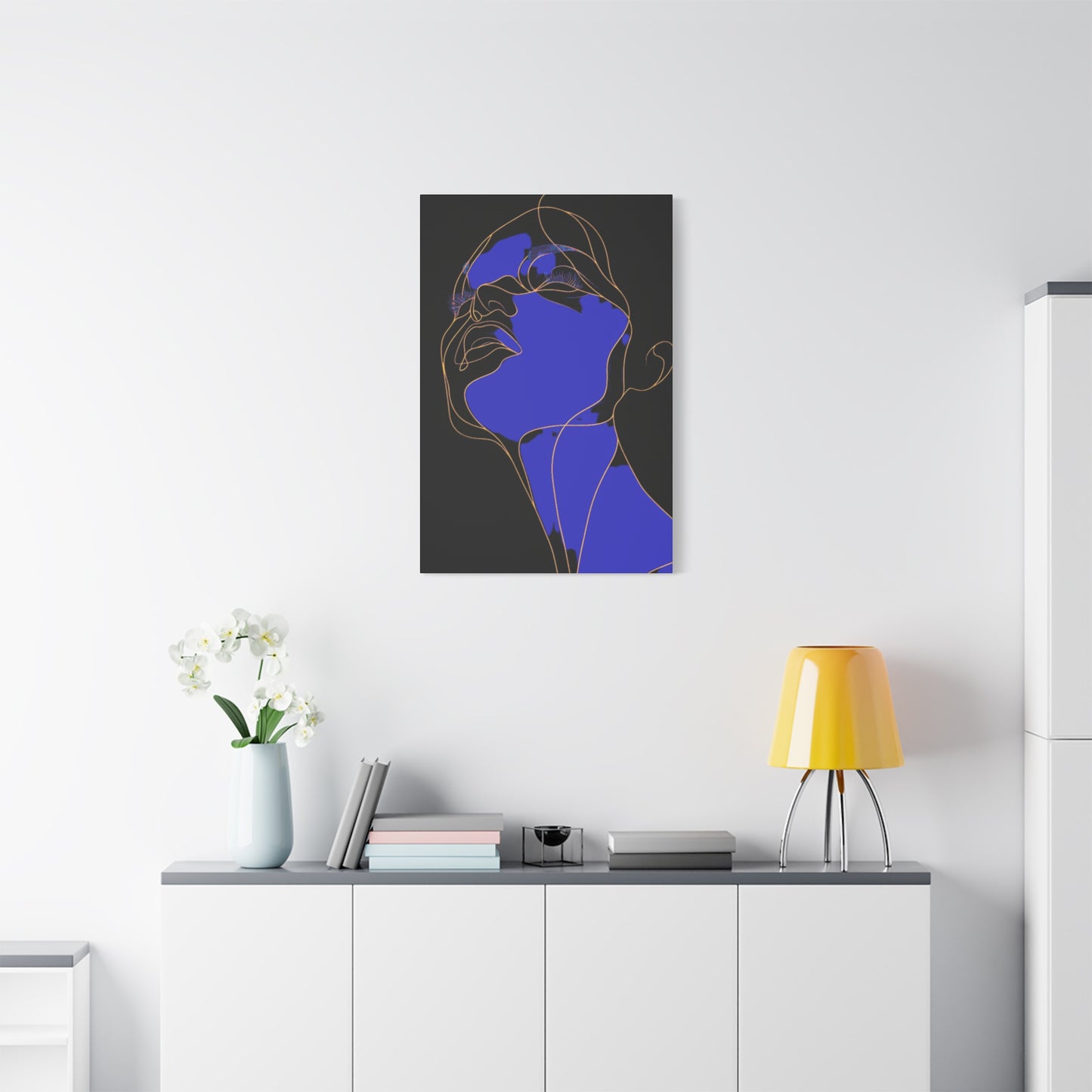 Canvas Art Print, Abstract Woman in Blue, Gold and Black