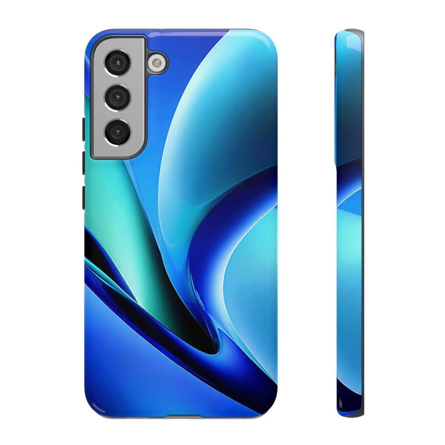 Abstract Blue/Turquoise Tough Phone Case – Compatible with iPhone & Samsung