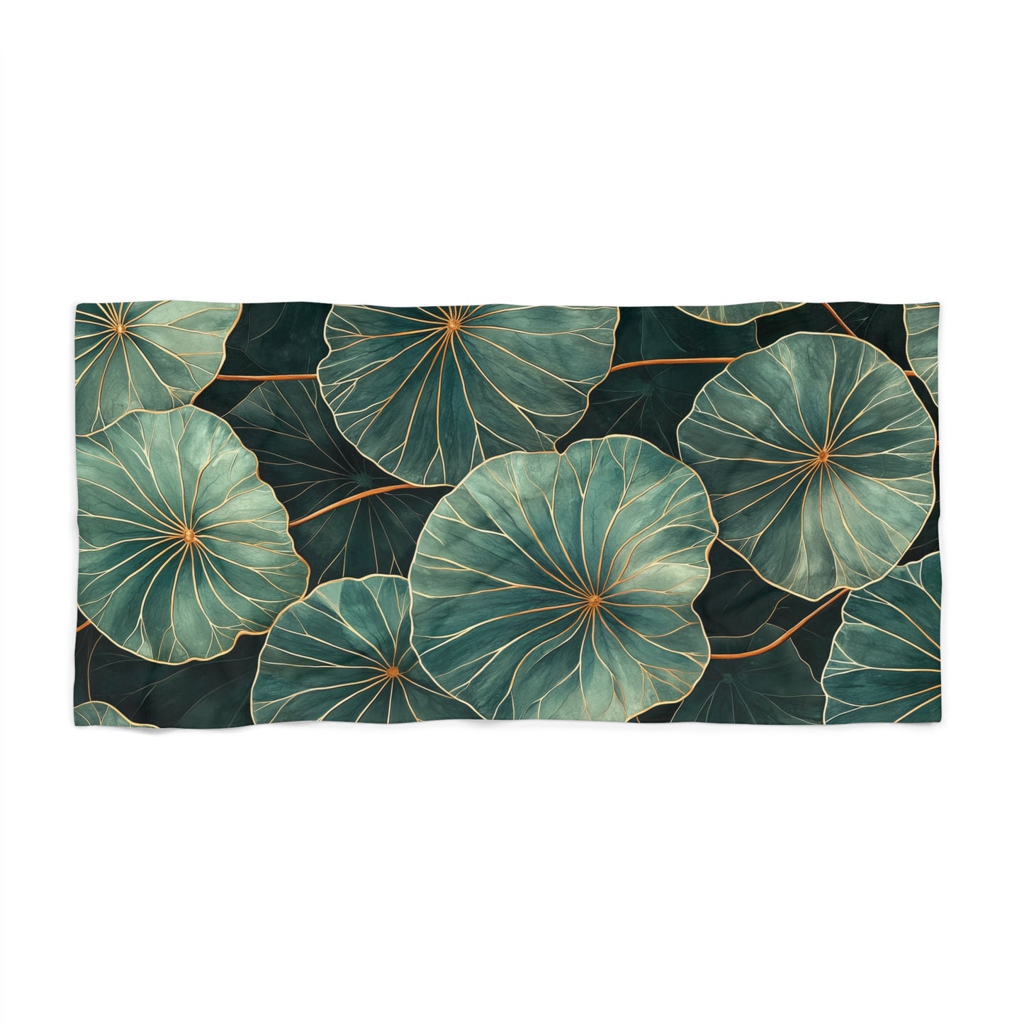 Lush Green Leaves with Gold - Beach Towel