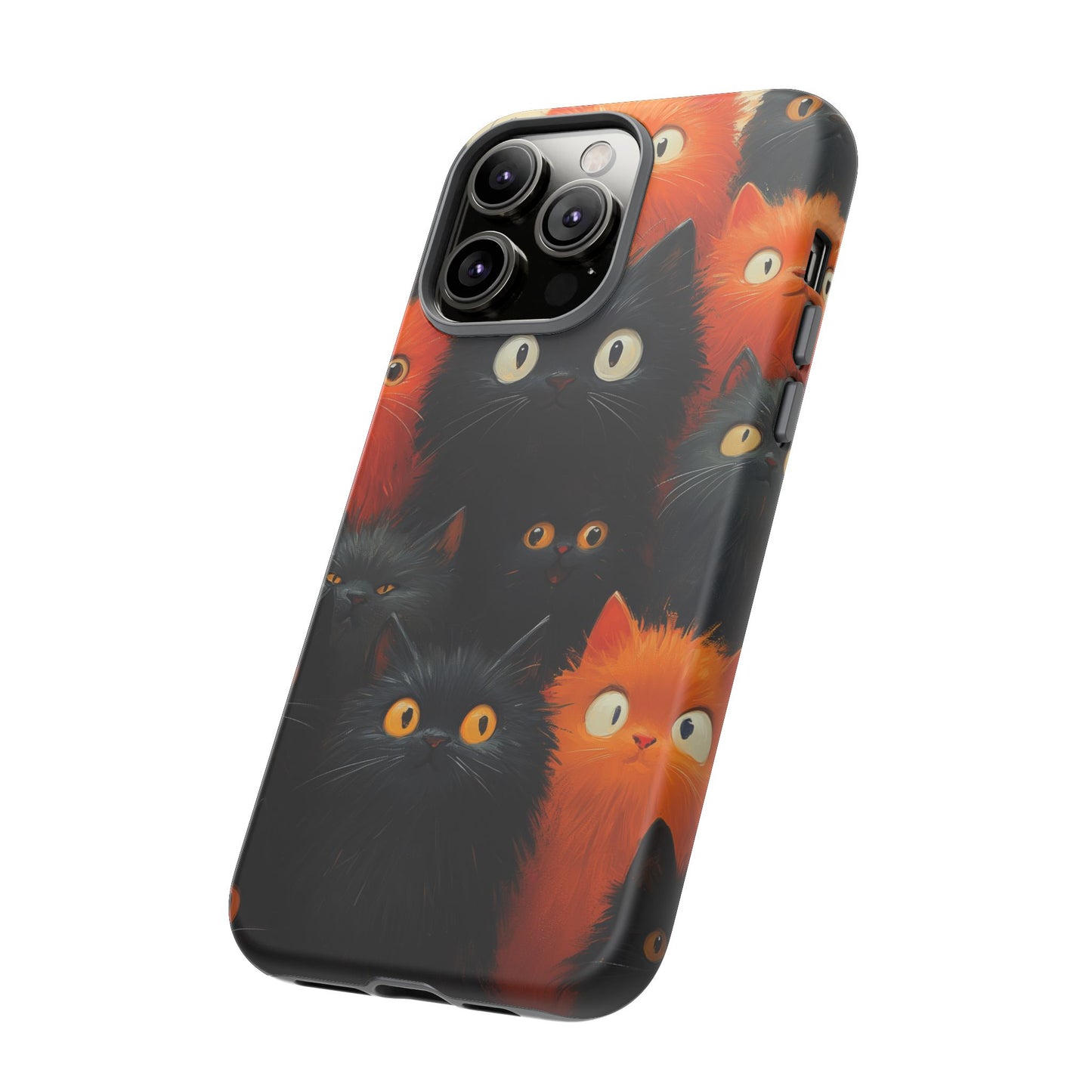 Halloween Phone Case - Orange and Black Whimsical Cats Phone Case for iPhone or Samsung's Phones