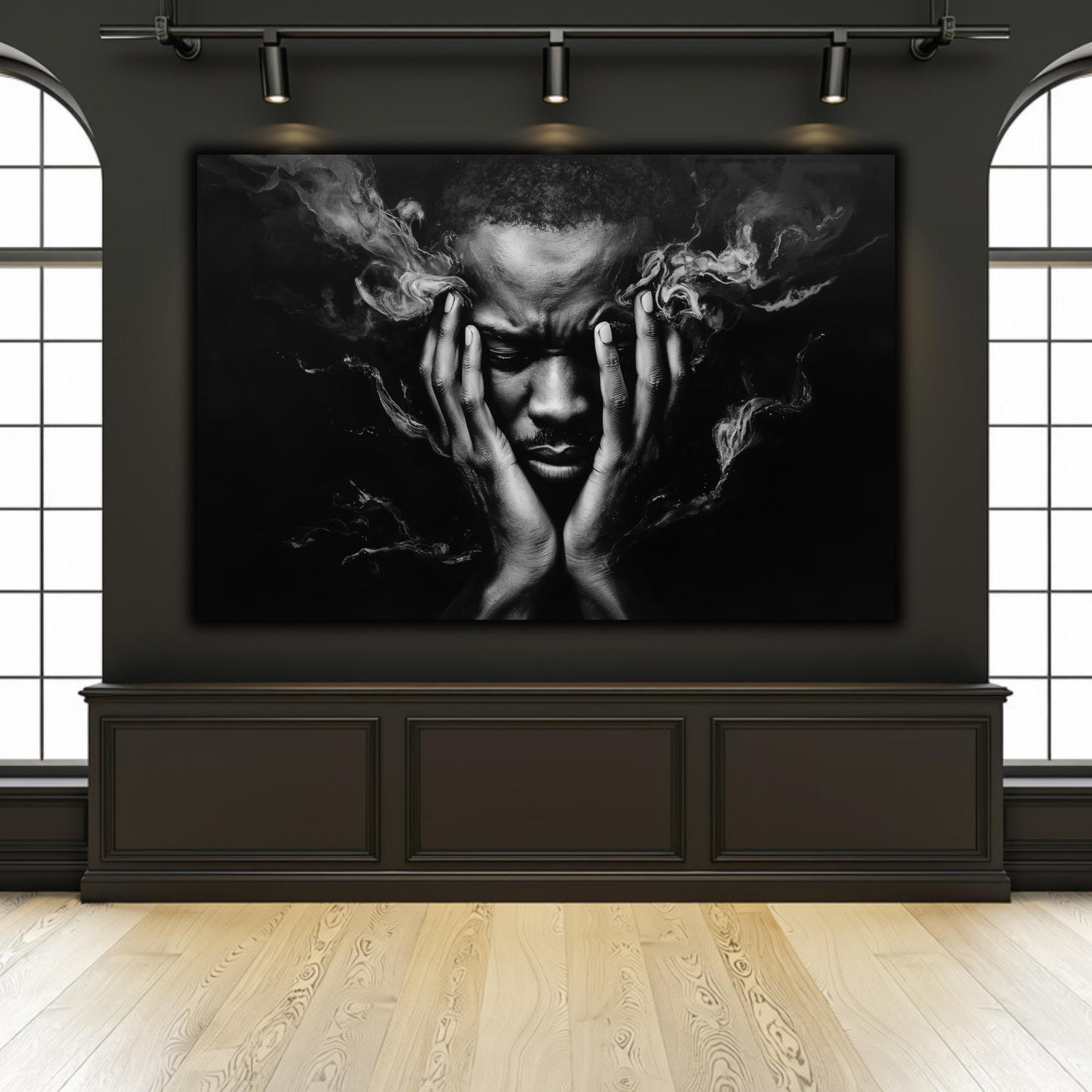 Black Man Wall Art – Abstract Emotional Portrait Canvas Print | Black & White Modern Wall Decor