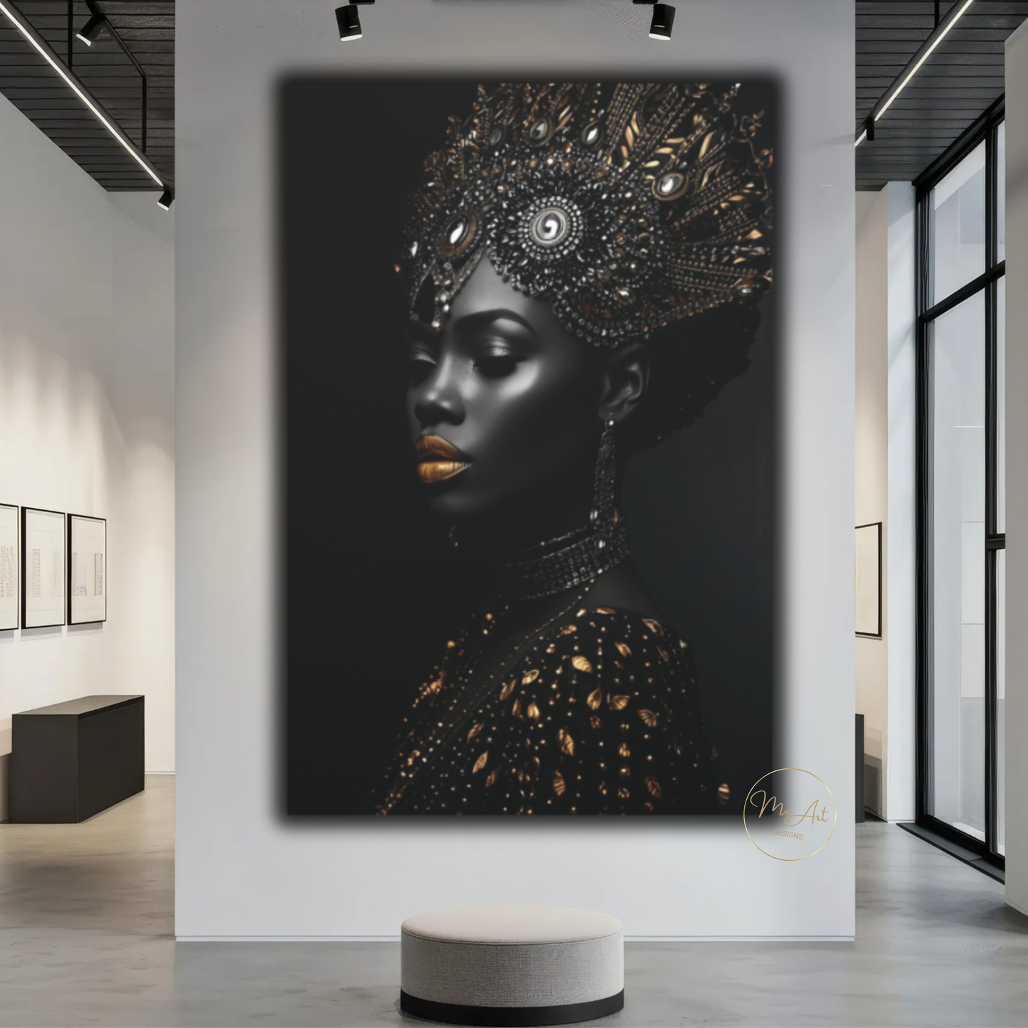 Black Woman Wall Art – African Queen - Black & Gold Royal Luxury Canvas Print