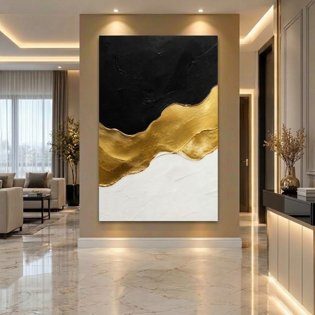 Black, Gold & White Abstract Wall Art | Luxury Canvas Print