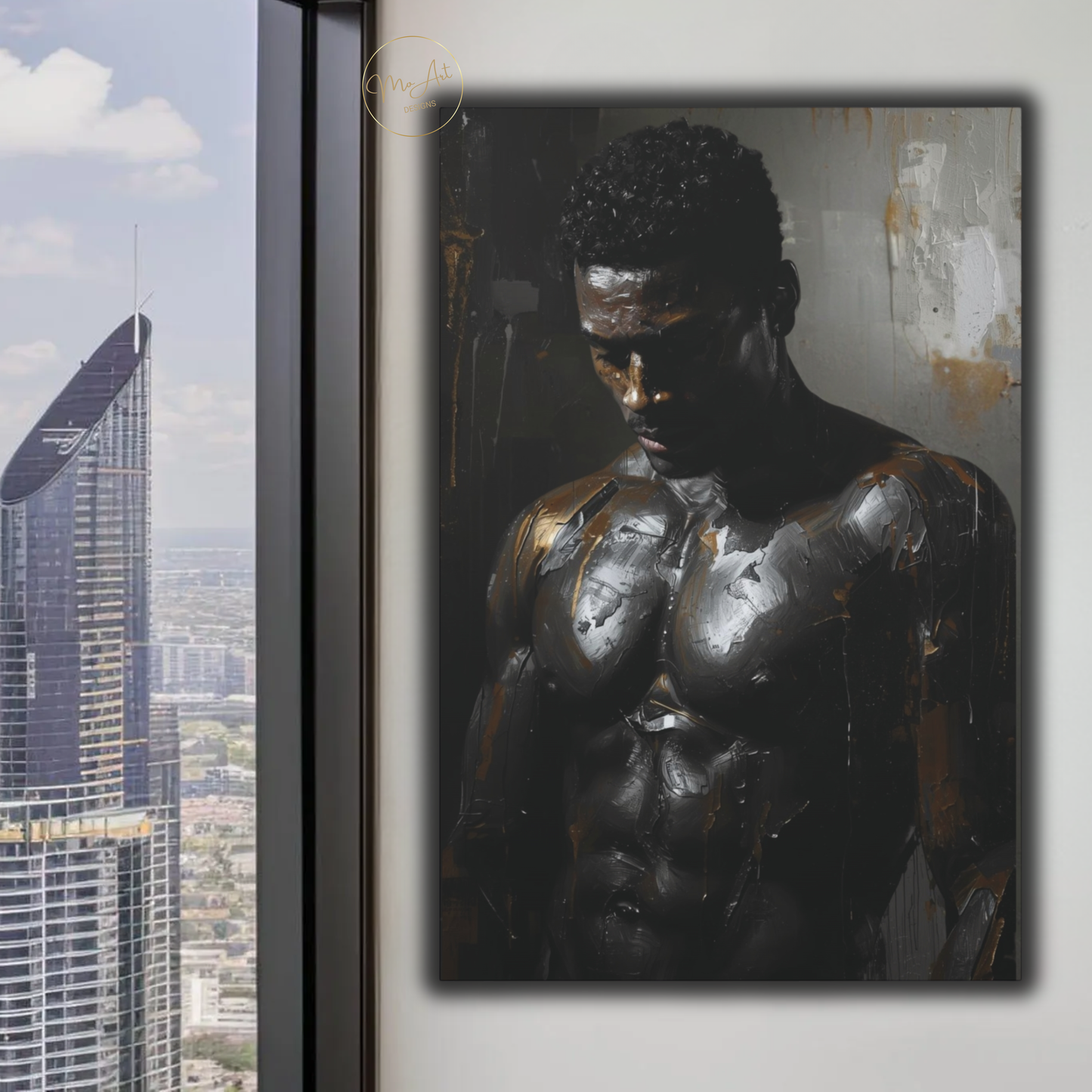 Black Man Wall Art – Sensual Persuasion | Powerful Black & Silver Masculine Canvas Print