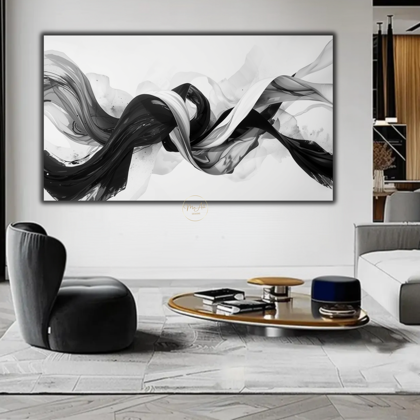 Black & White Abstract Knot Wall Art – Modern Swirl Canvas Print