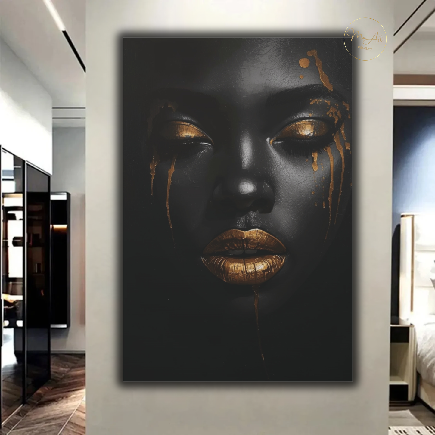 Black Woman Wall Art – Golden Tears | Black & Gold Luxury Canvas Print