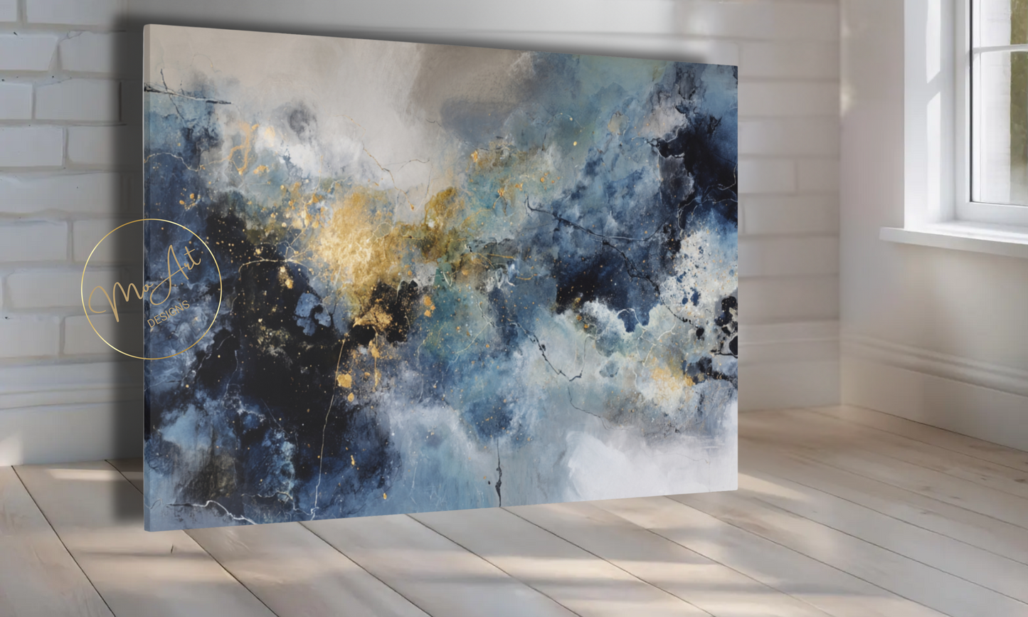 Abstract Blue, Gold and Gray Canvas Wall Art