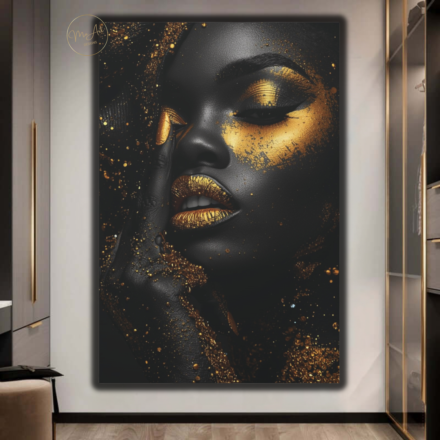 Black Woman Wall Art – Gilded Attitude in Black & Gold | Luxury Modern Canvas Print