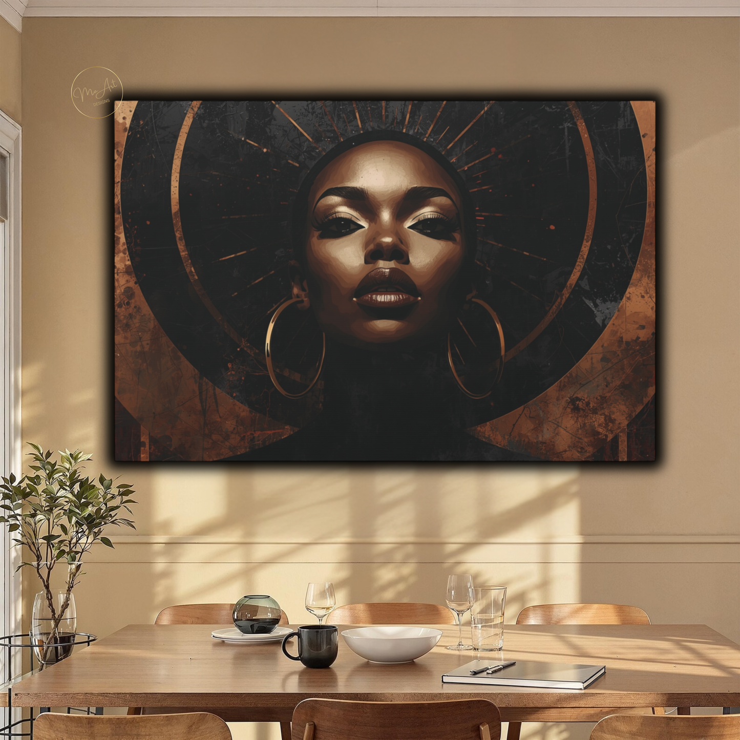 Black Woman Wall Art – Elegant Afrocentric Copper & Black Abstract Canvas Print