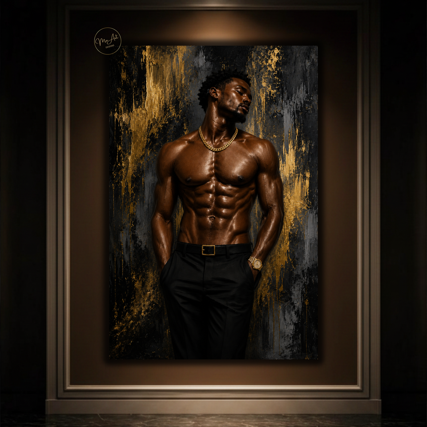 Black Man Wall Art – Sensual Black & Gold Abstract Canvas Print | Modern Masculine Decor