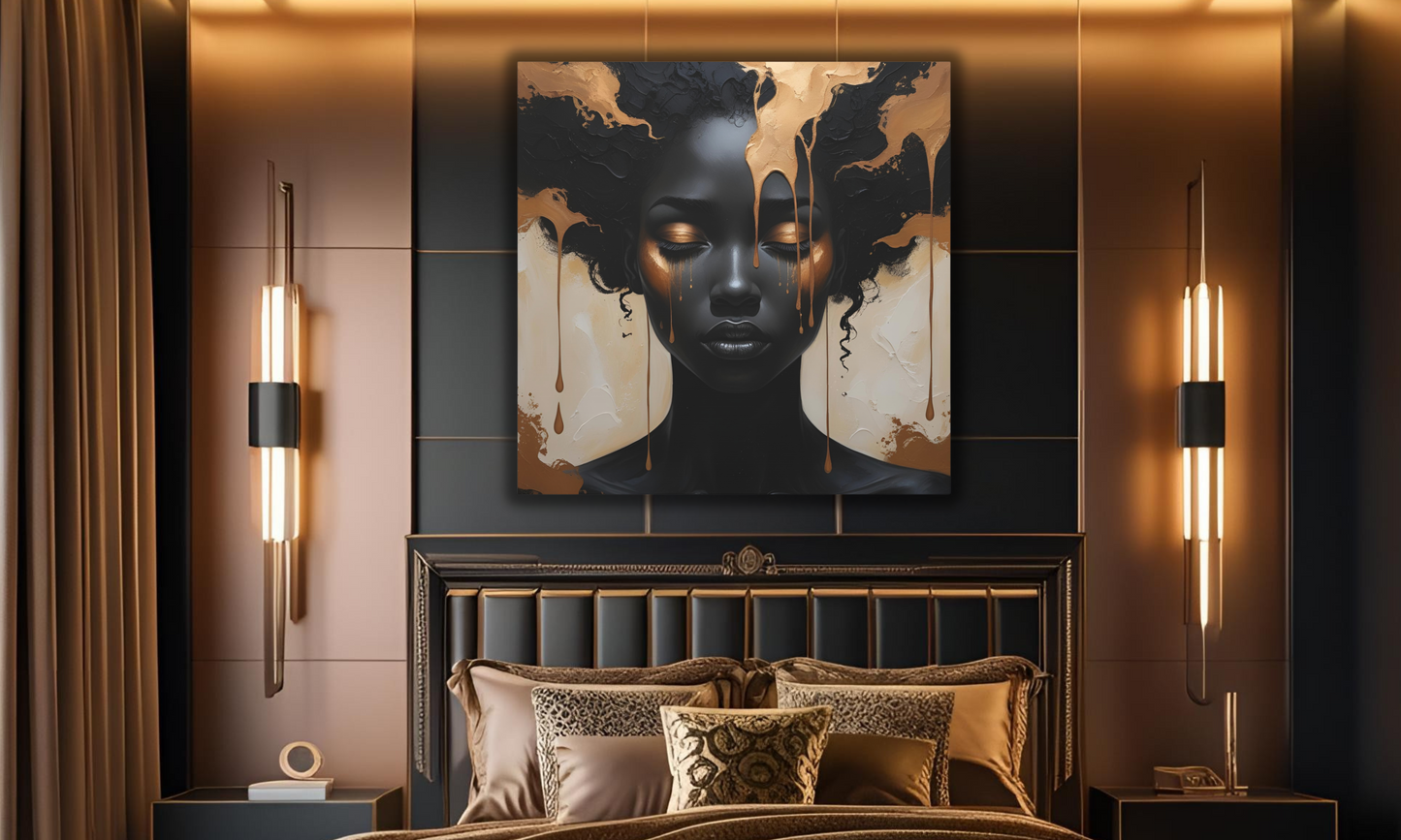 Abstract African Woman Canvas Wall Art – Bold Black and Bronze
