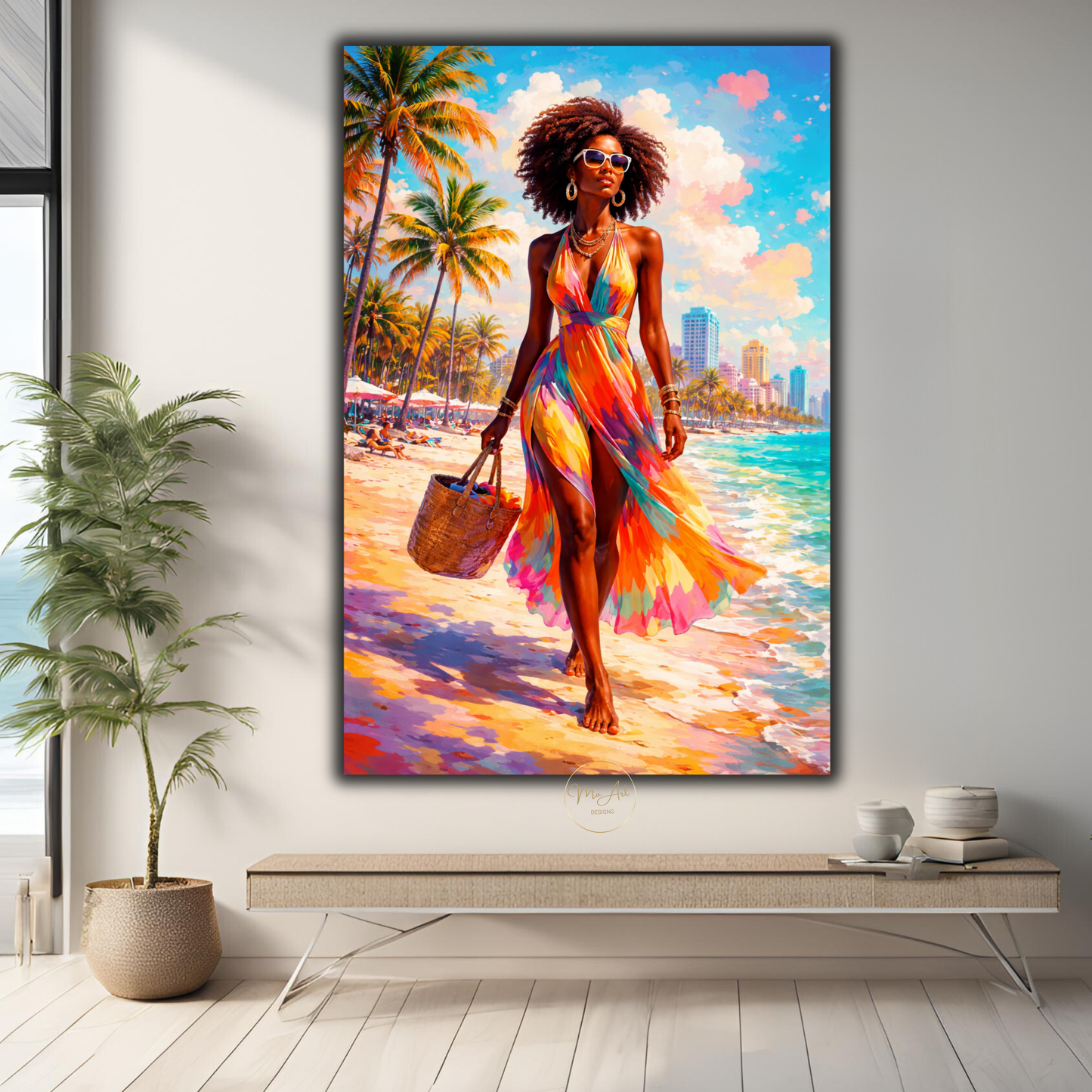Black Woman Wall Art – Stylish Afrocentric Miami Beach Canvas Print
