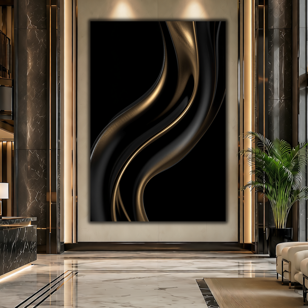 Black and Gold Abstract Wall Art | Modern Luxury Canvas Print for Home Decor