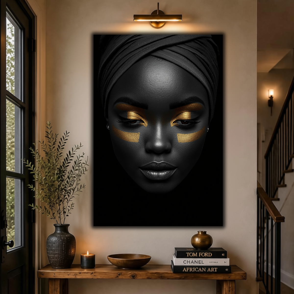 Black Woman Wall Art – Gilded Essence | Black & Gold  Luxury Portrait Canvas Print