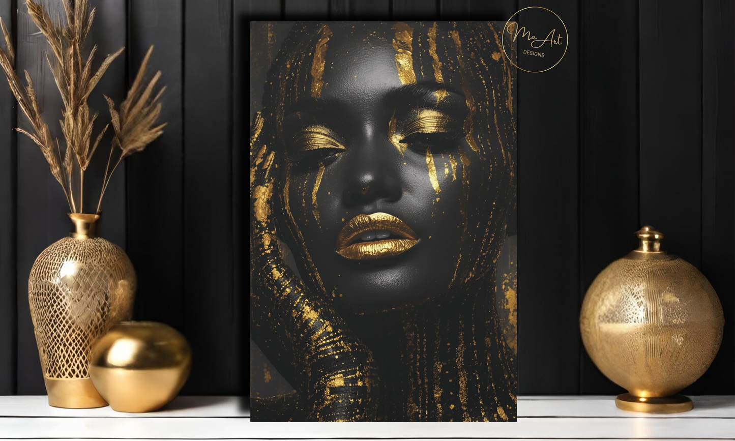 Black & Gold African American Woman Wall Art / Canvas Print