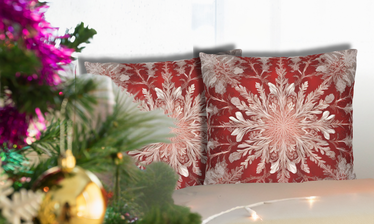 Stunning Red & White Snowflake Motif  - Luxurious Faux Suede Pillow Cover