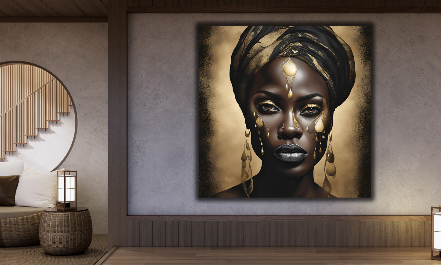 African Woman Adorned with Gold Elements - Canvas Wall Art