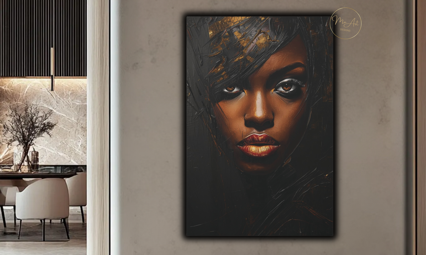 Radiant Power – Black & Gold Woman Wall Art / Canvas Print