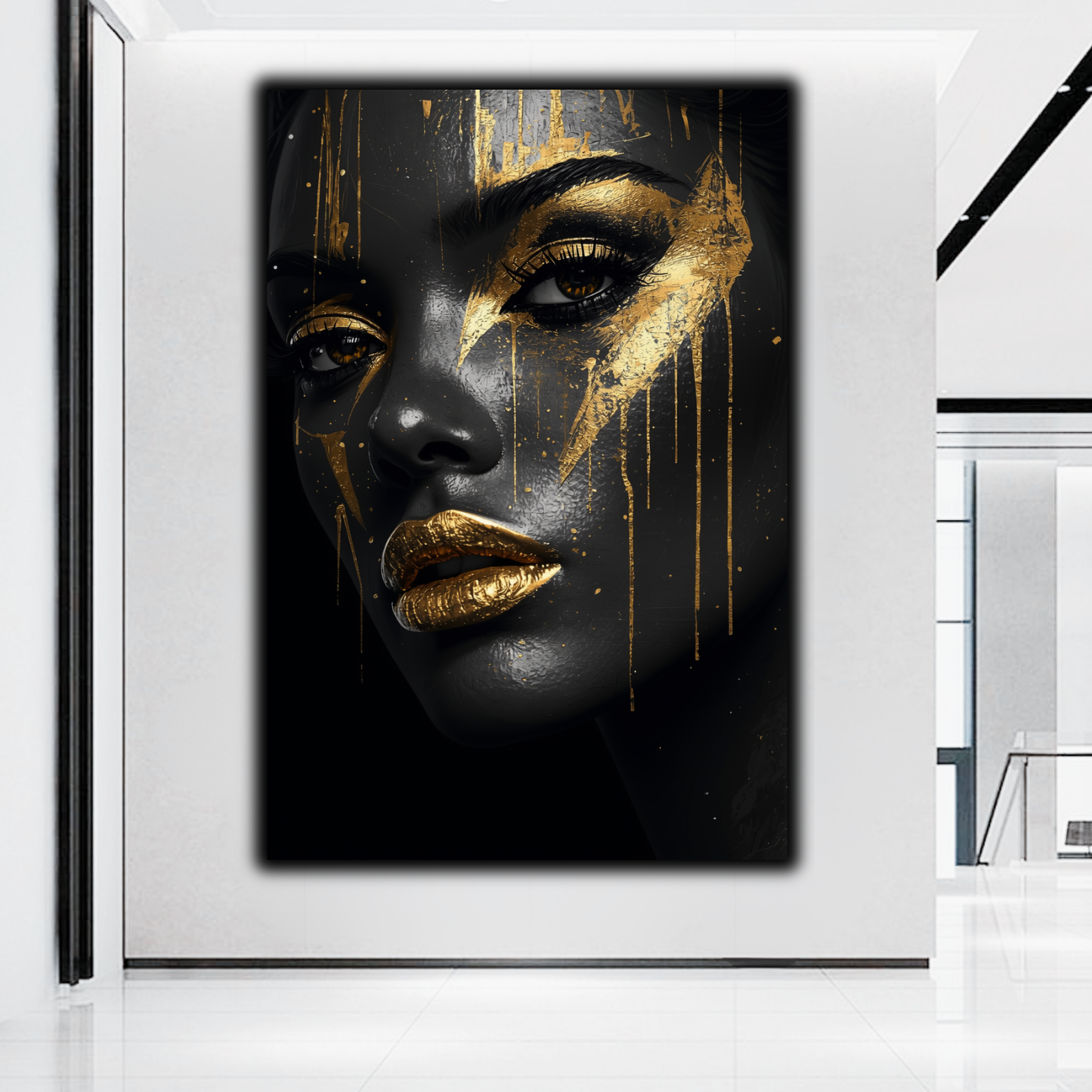 Black Woman Wall Art – Abstract Black & Gold Canvas Print | Luxury Afrocentric Wall Decor