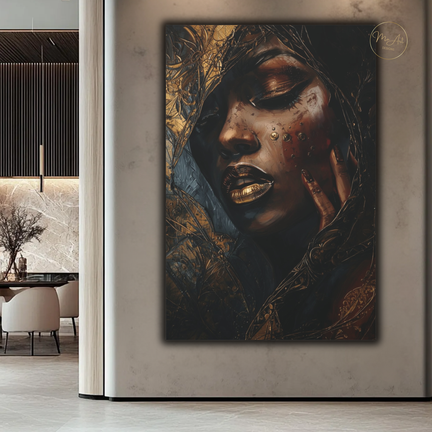 Black Woman Wall Art – Luminous Depth | Black & Gold Luxury Canvas Print