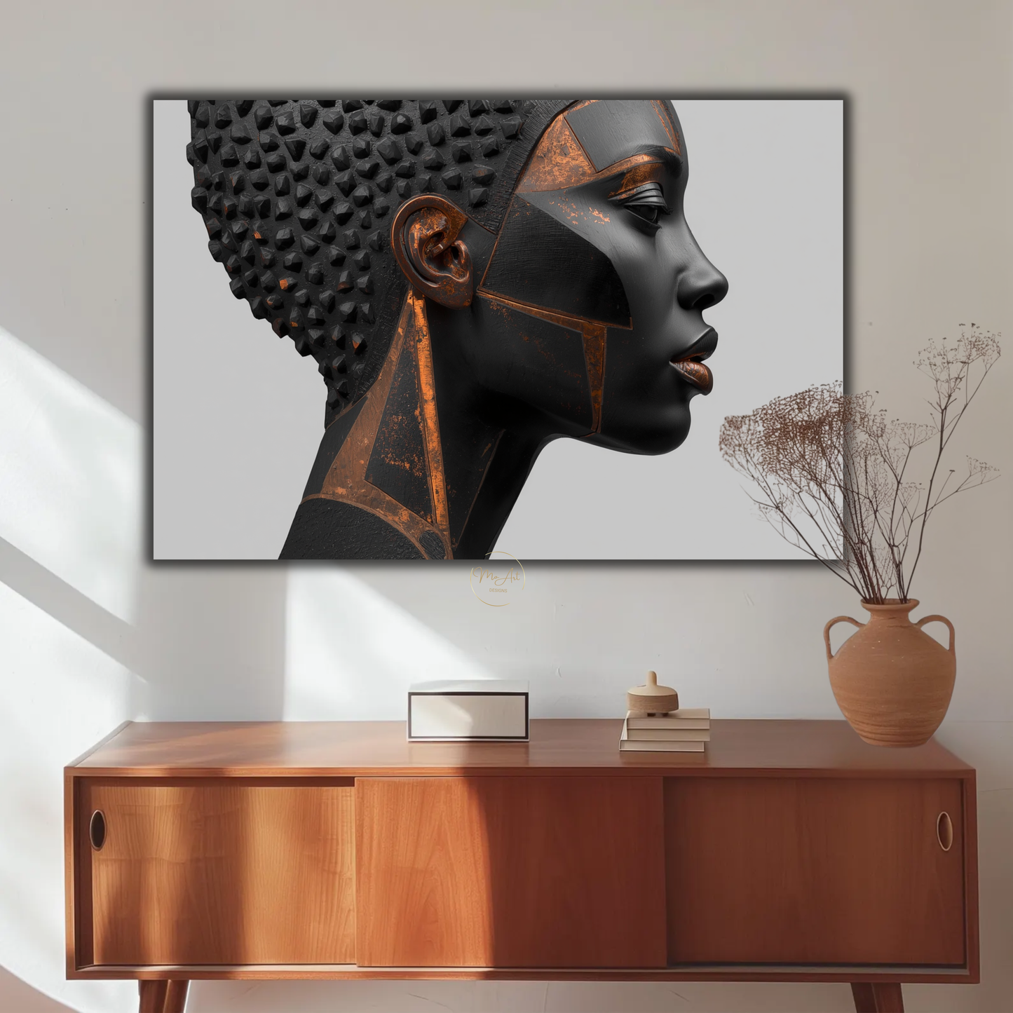 Black Woman Wall Art – Afrocentric Black & Copper Abstract Canvas Print