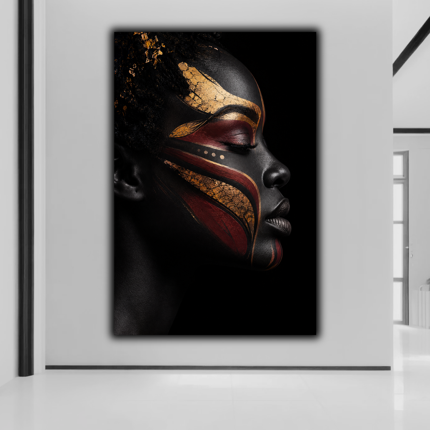 Black Woman Wall Art – Abstract Black, Gold & Burgundy Canvas Print | Luxury Afrocentric Wall Decor