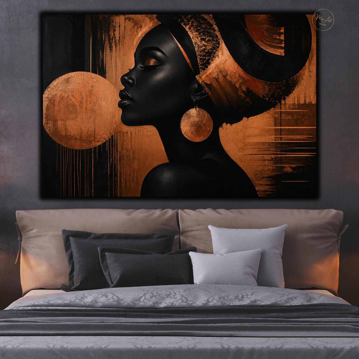Black Woman Wall Art - Soulful Queen in Copper & Black Canvas Print