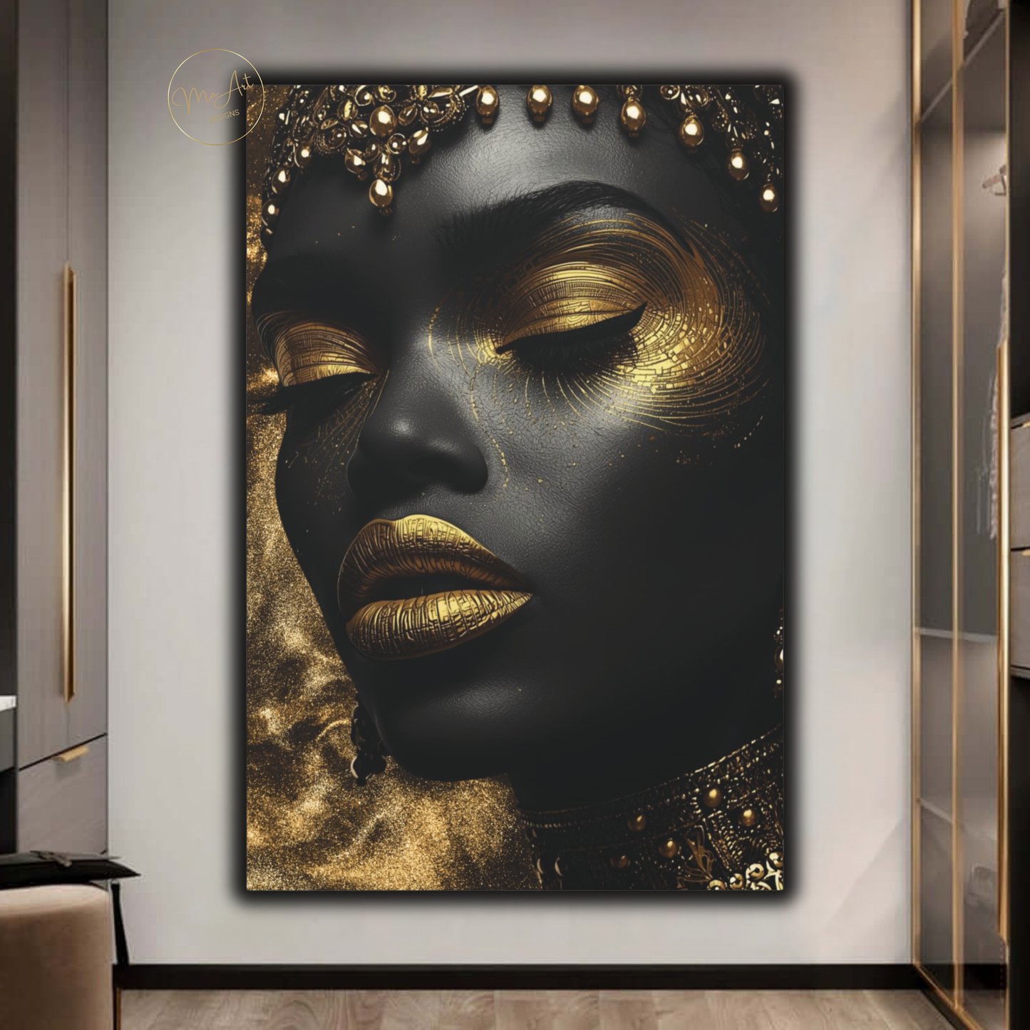 Black Woman Wall Art – Essence of Gold | Black & Gold Luxury Afrocentric Canvas Print