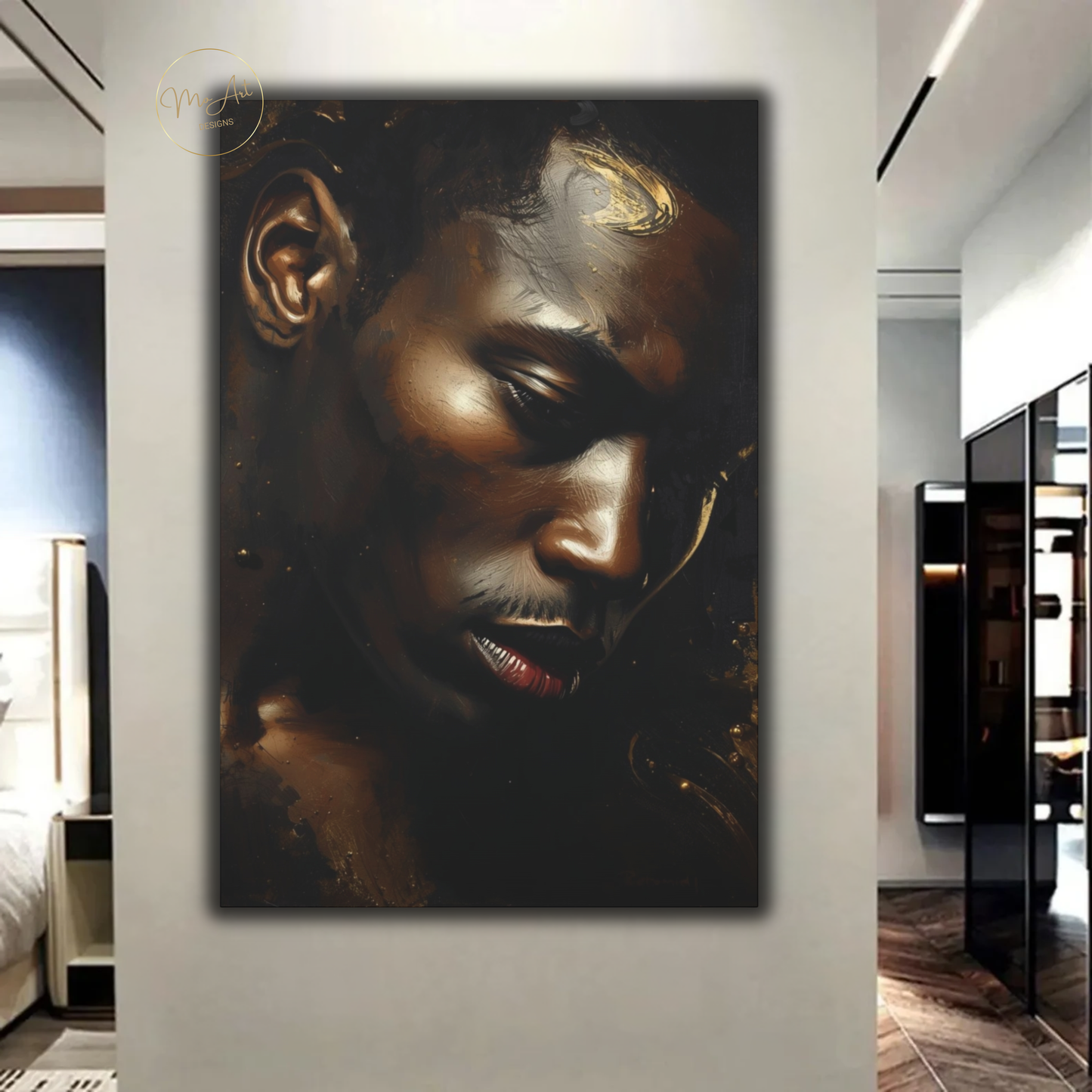 Black Man Wall Art – Quiet Power | Black & Gold Luxury Masculine Canvas Print
