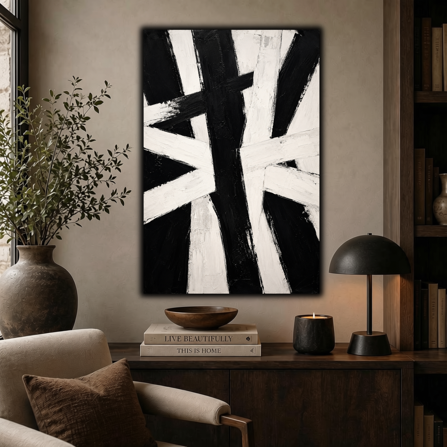 Black & White Textured Abstract Wall Art | Minimalist Monochrome Canvas Print