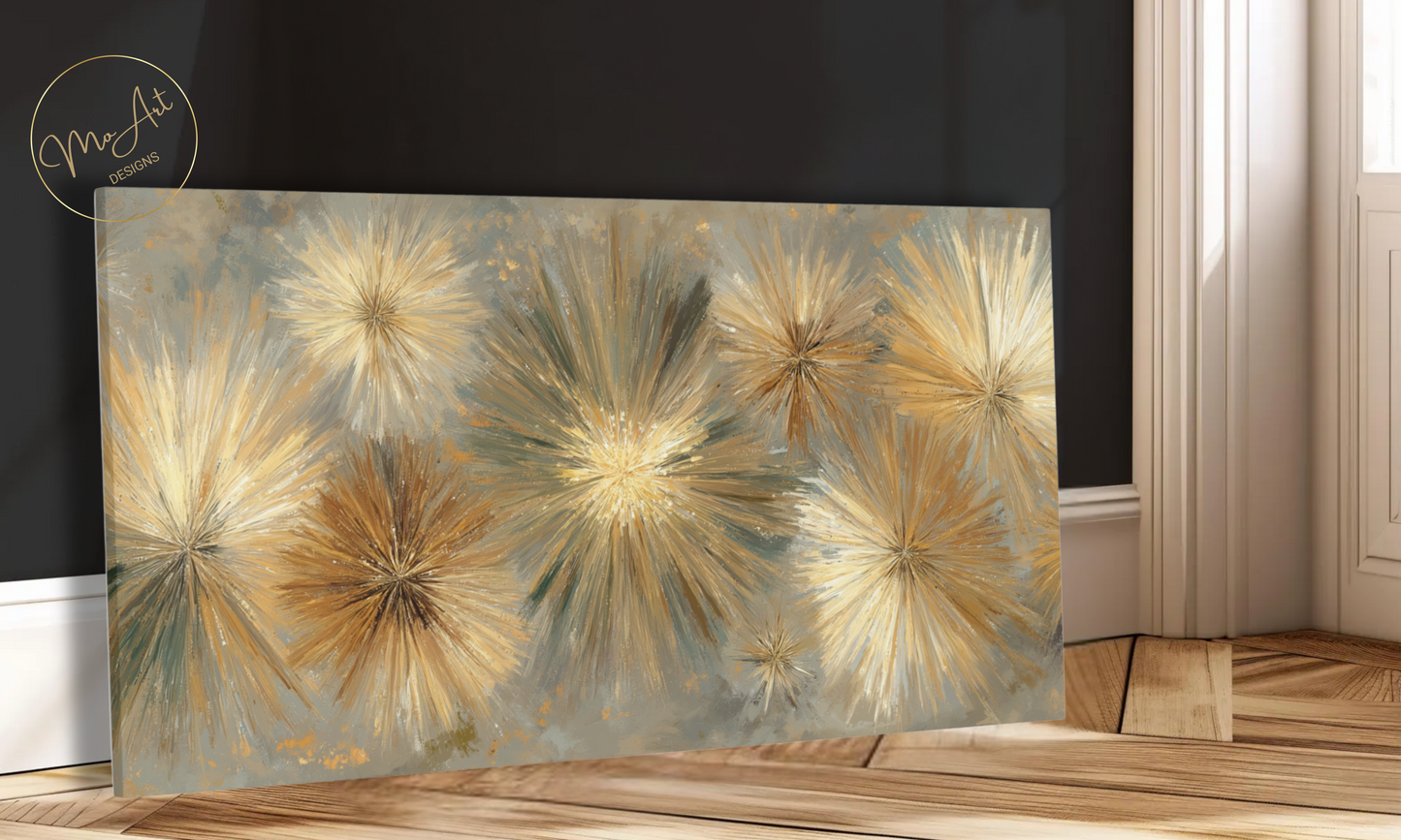 Abstract Gold Starburst Flower Canvas Wall Art