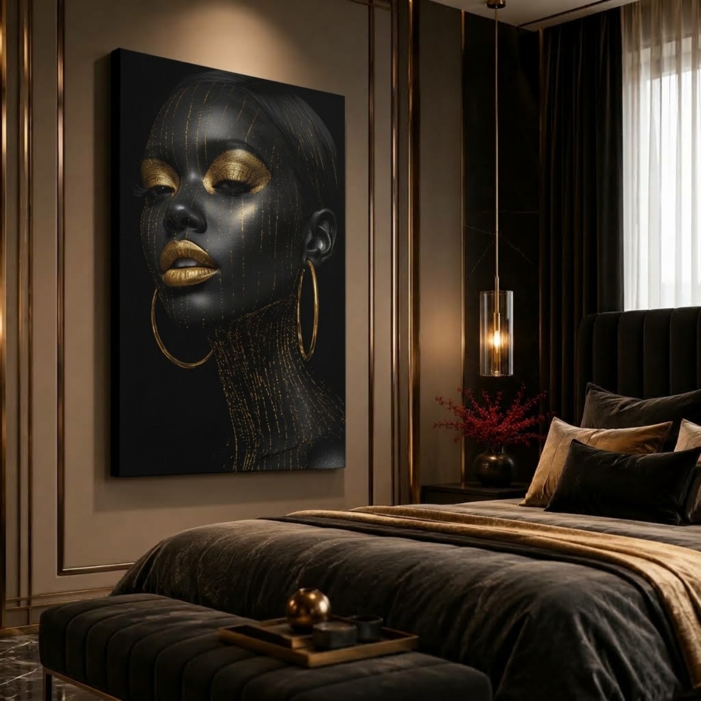Black Woman Wall Art - Black & Gold Afrocentric Canvas Print