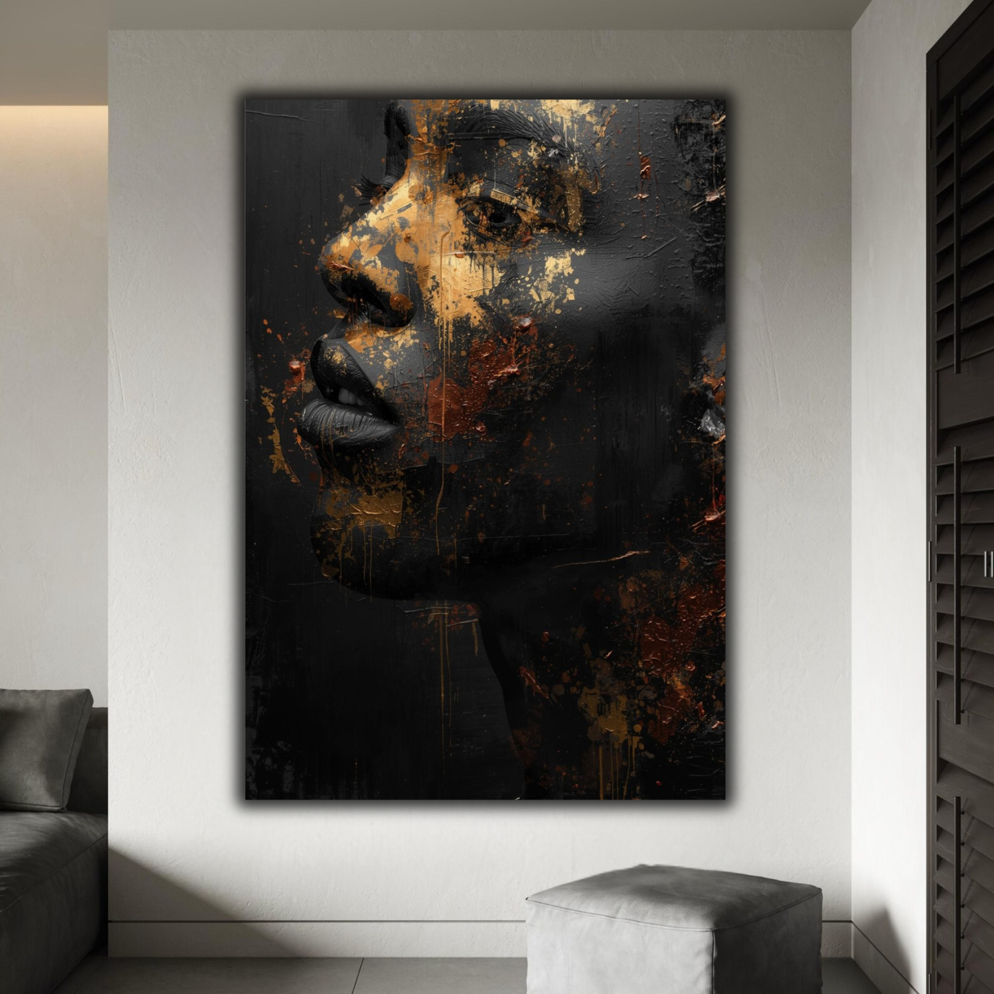 Black Man Wall Art – Black & Gold Abstract Masculine Canvas Print | Modern Luxury Afrocentric Decor