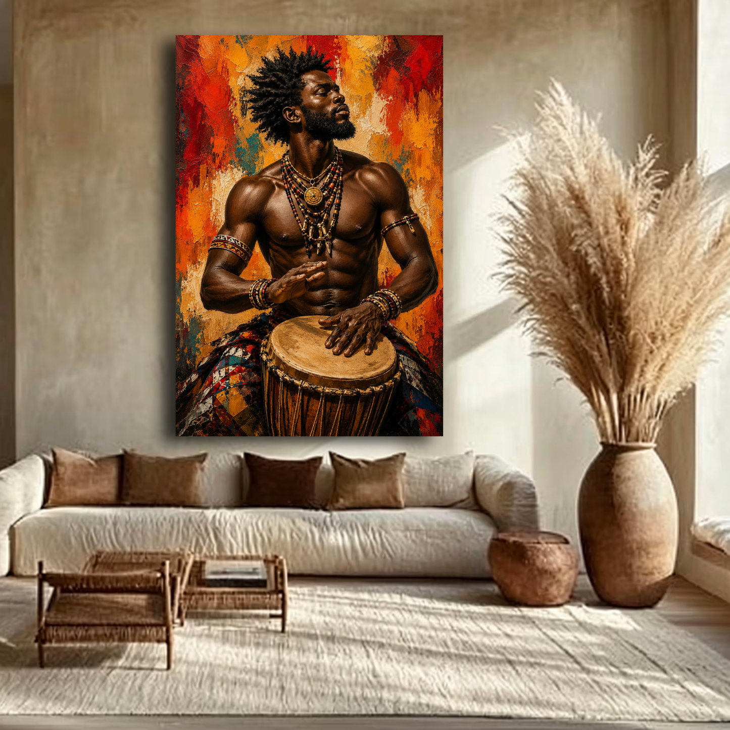 African Man Wall Art – Tribal Drummer Canvas Print | Afrocentric Abstract Drum Art