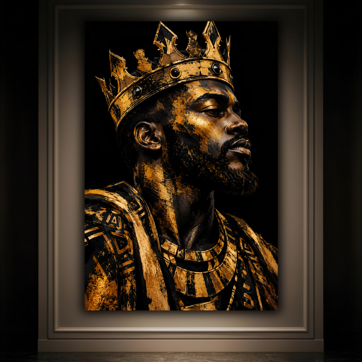 Black Man Wall Art - Black & Gold Regal King Canvas Print | Afrocentric Home Decor