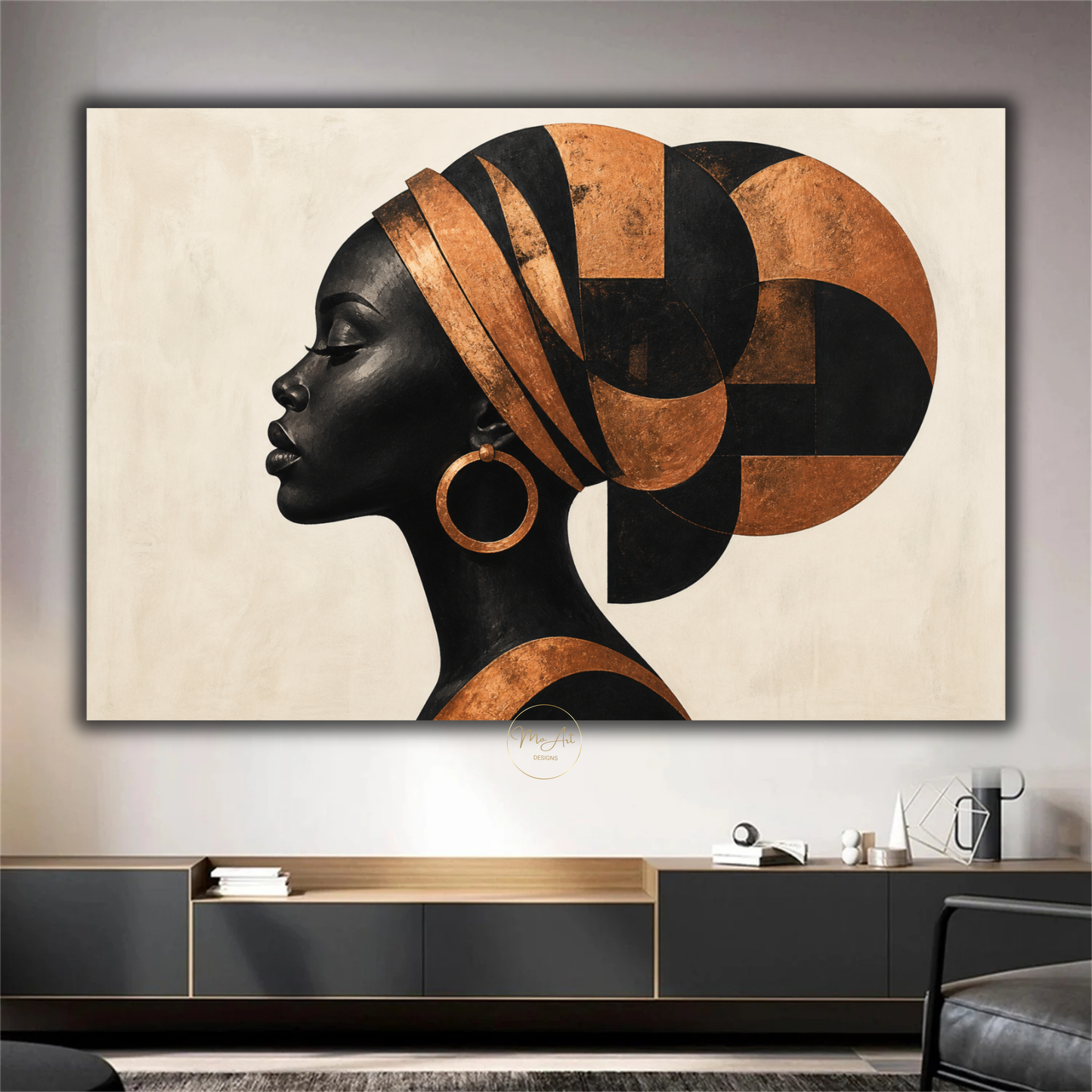 Black Woman Wall Art – Timeless Beauty | Abstract in Copper & Black Canvas Print