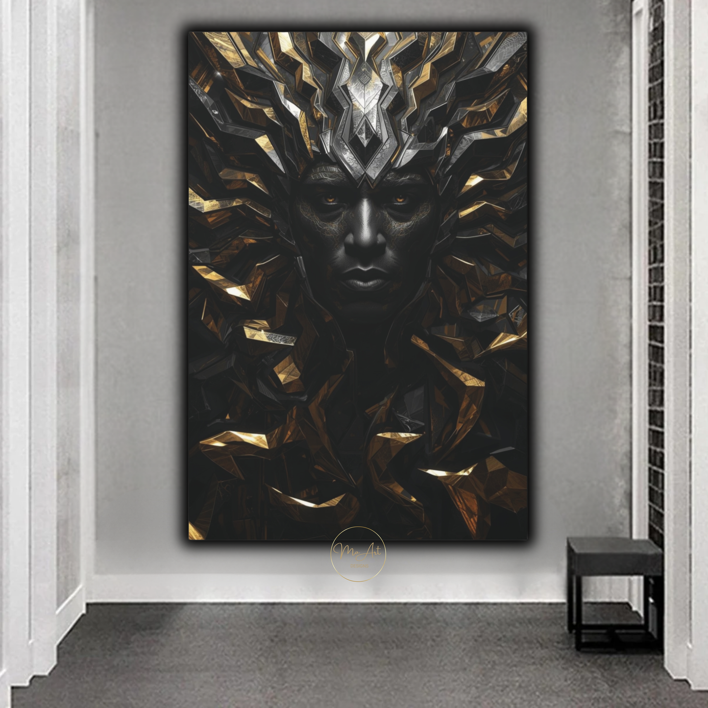 Black Man Warrior Wall Art – Regal Black & Gold King Canvas Print - Powerful Afrocentric Artwork