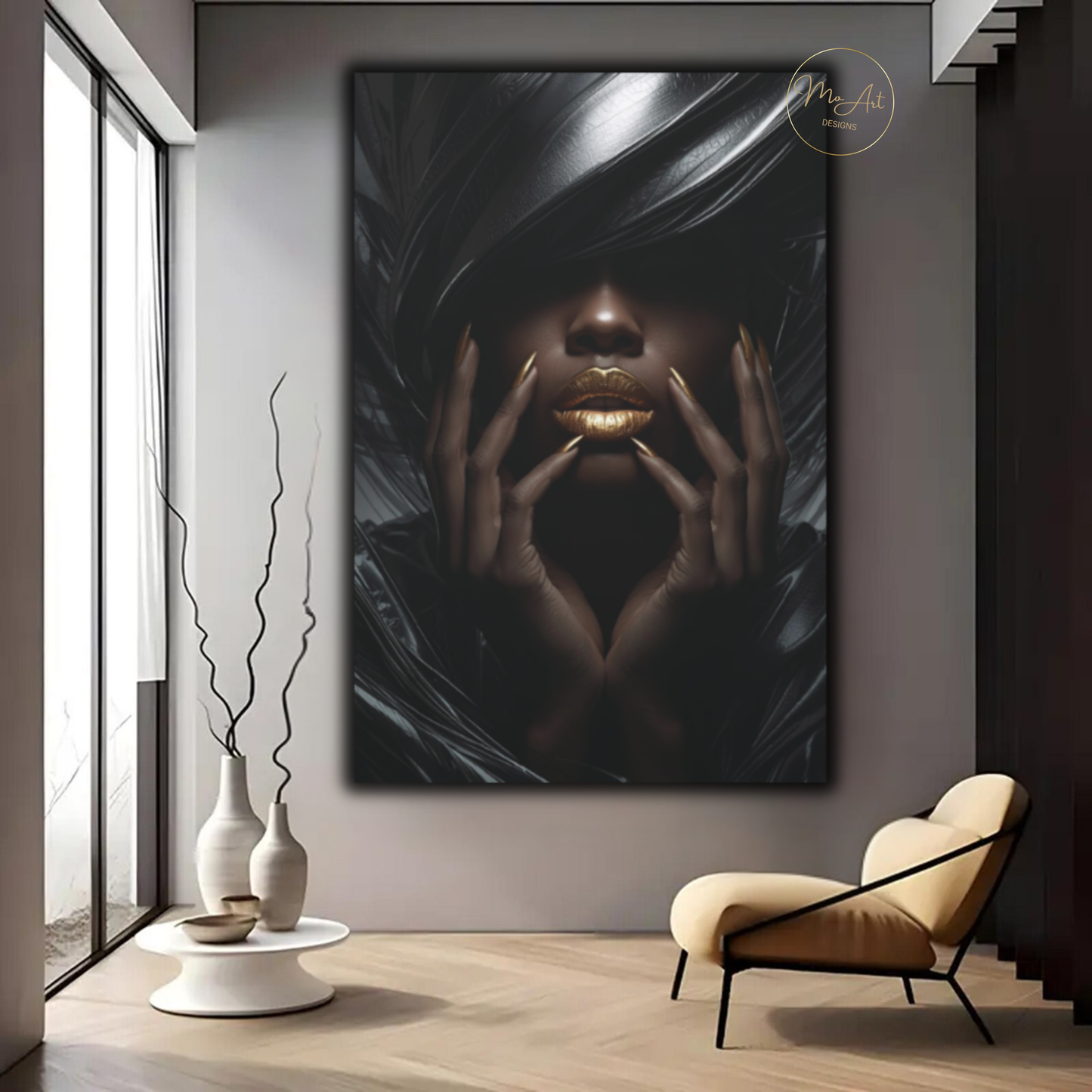 Black & Gold Woman Wall Art – Elegant High Fashion Black Woman / Canvas Print