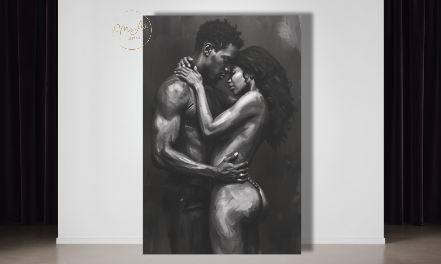 Passionate Embrace - Black Love Wall Art / Canvas Print