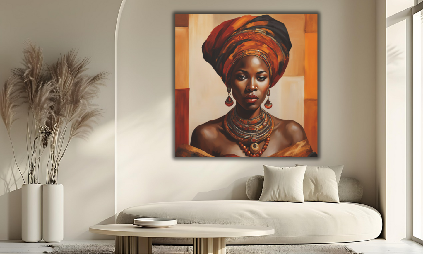 Beautiful African Woman in Headwrap - Canvas Wall Art