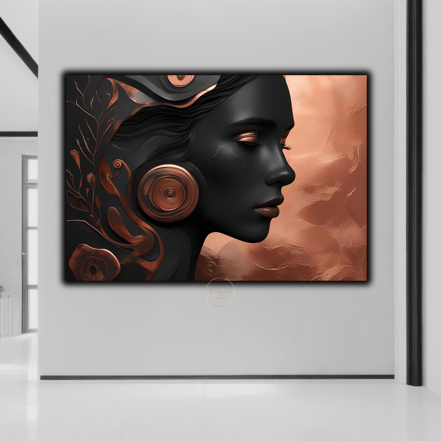 Black Woman Wall Art – Luxury Black & Copper Abstract Afrocentric Canvas Print