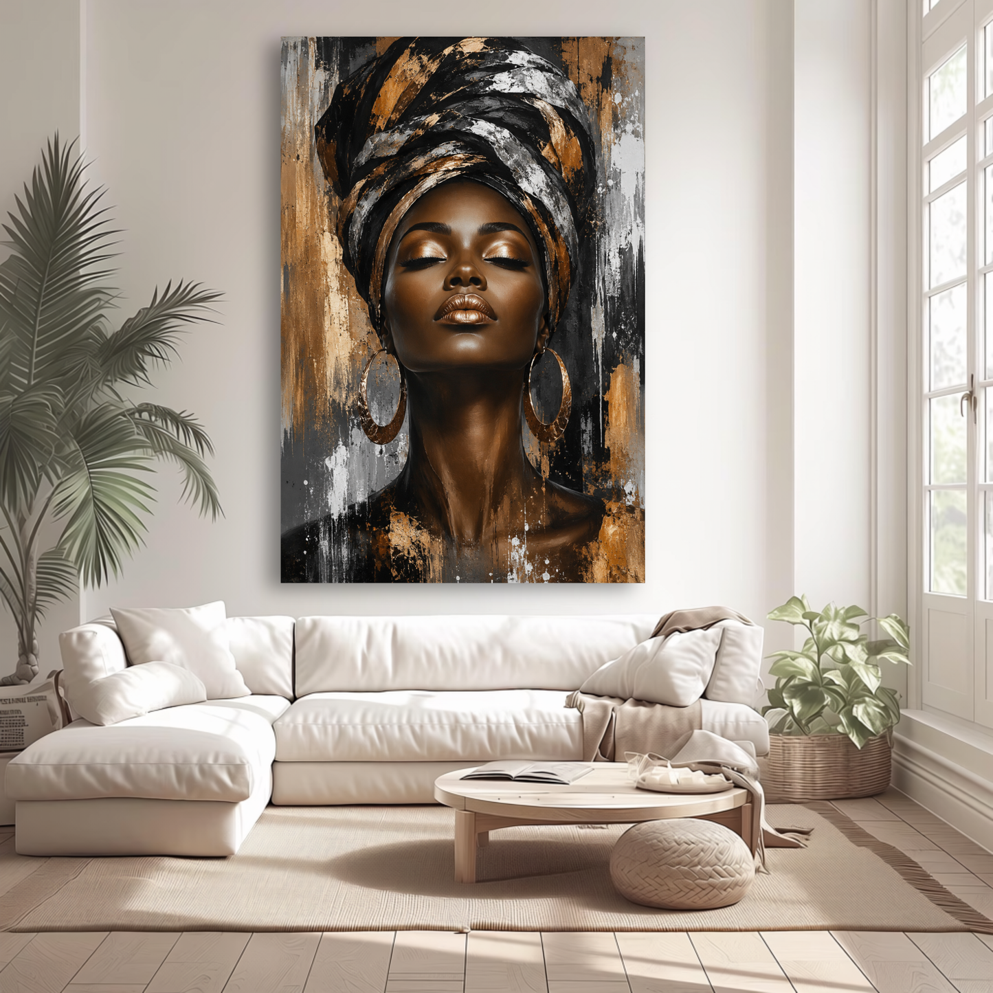 Black Woman Wall Art – Afrocentric Gold & Black Canvas Print | Luxury African American Queen Wall Decor