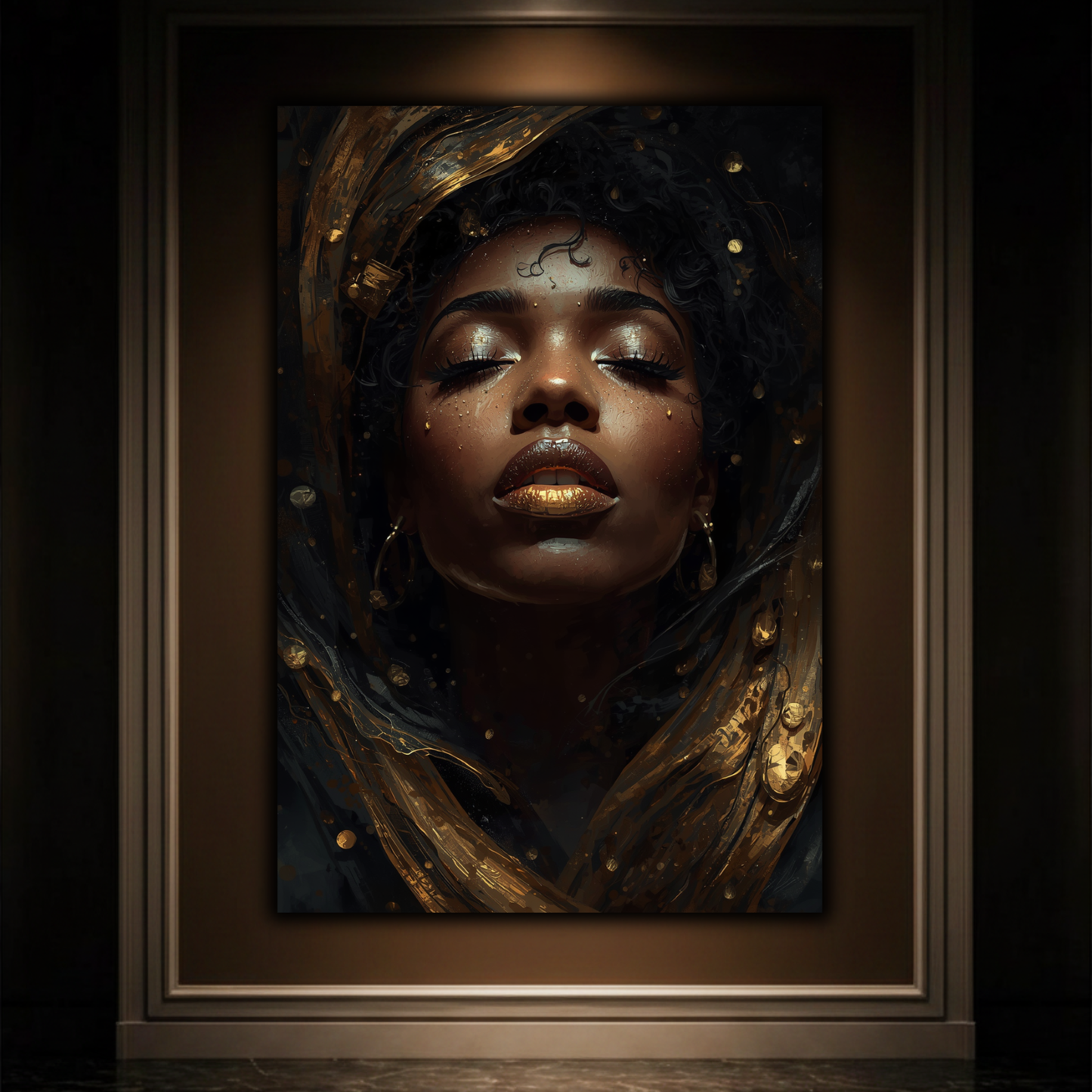 Black Woman Wall Art - Black & Gold Afrocentric Abstract Canvas Print