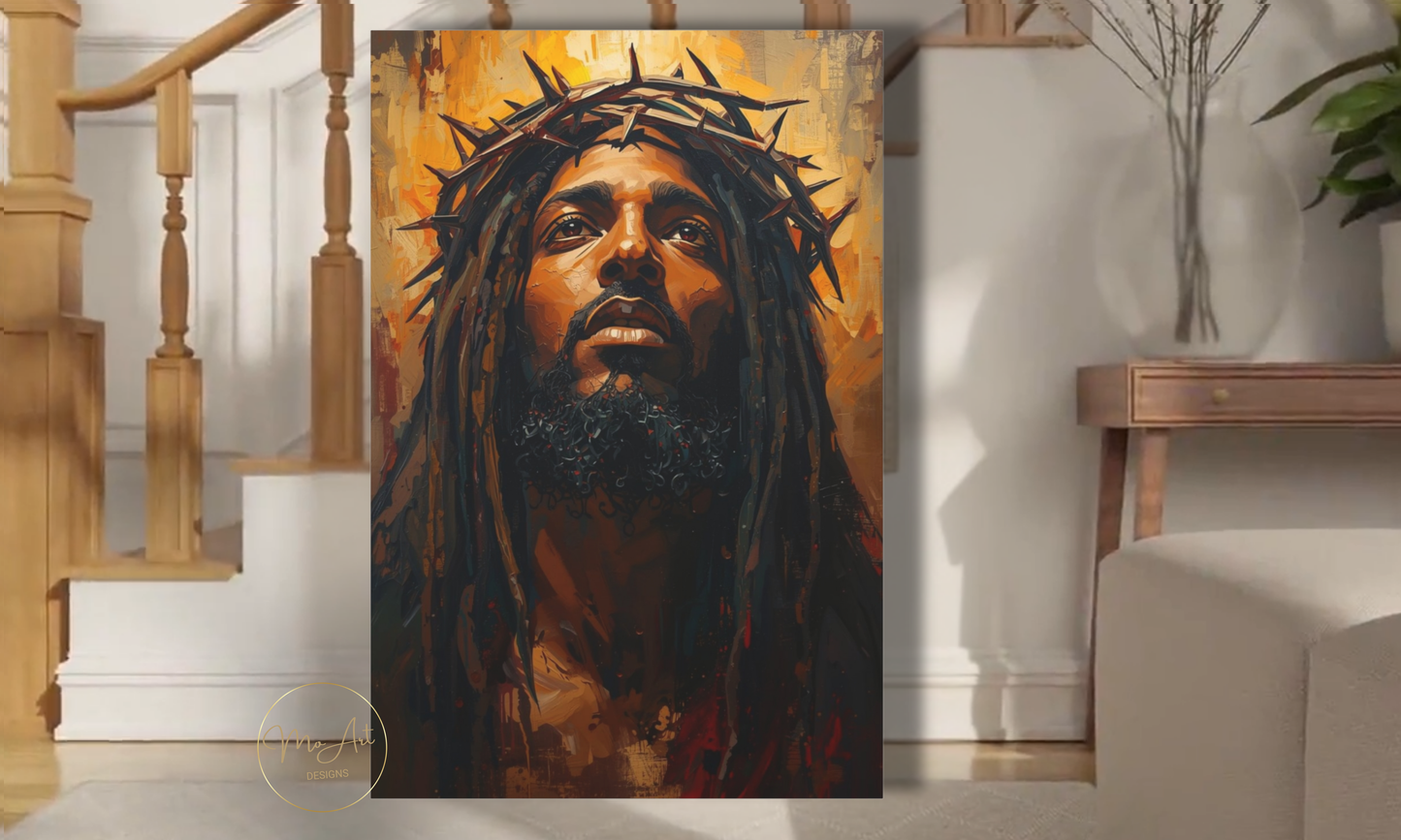 Black Jesus Canvas Wall Art – Crowned in Sacrifice / Canvas Print