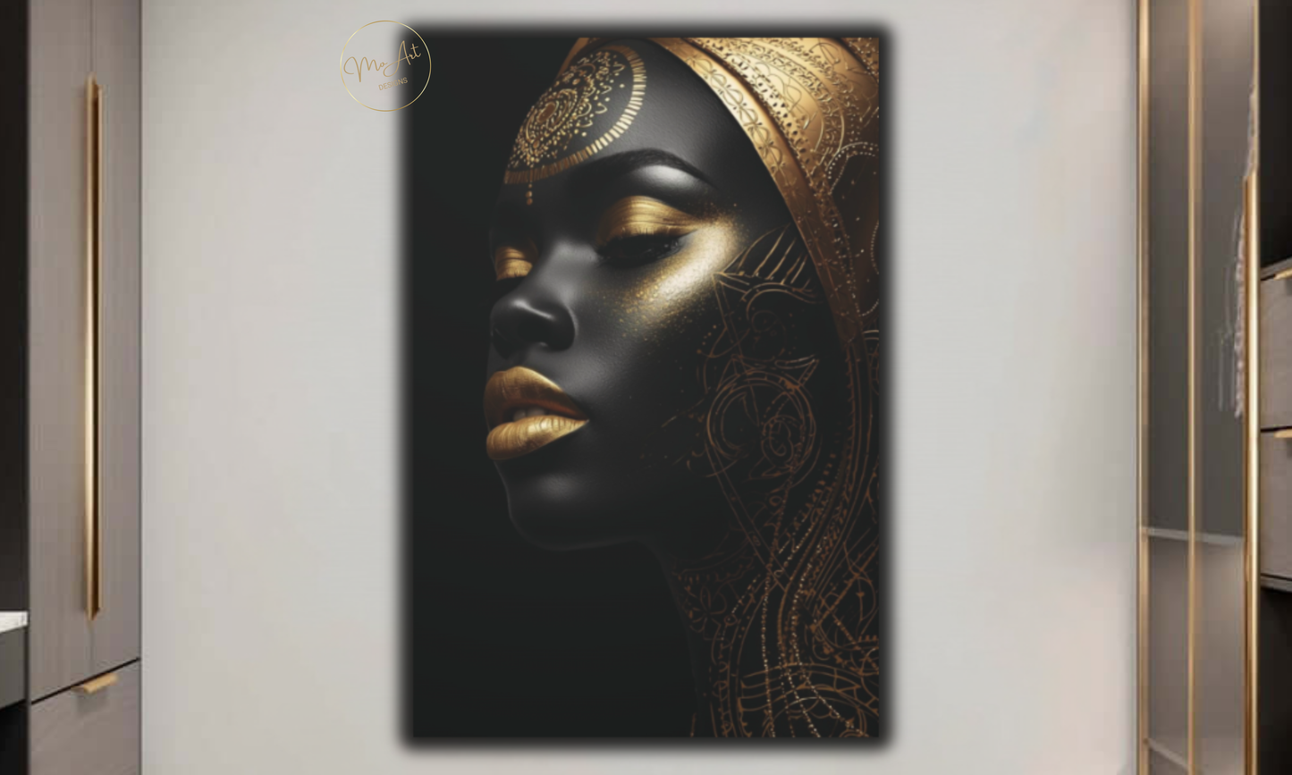 Black & Gold Woman Wall Art – Ebony Elegance / Canvas Print